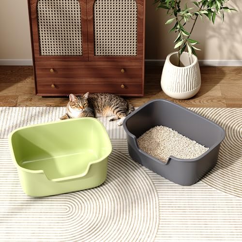 Large Open Cat Litter Box with High Sides, Anti-Splashing for Indoor Cats, Low Entry for Kittens & Elderly Cats, Spacious Litter Pan, Tool-Free Assembly(21.7” * 16.5” * 8.5” Grey) - color: Grey