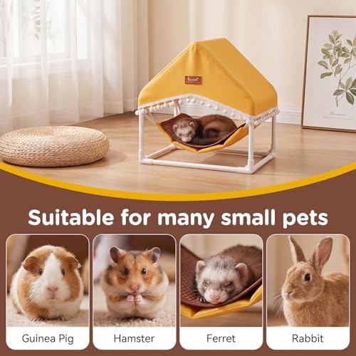 Guinea Pig Hammock with Stand,Rabbit Bed with Removable Cushion,Hamster Hideout House,Small Animals Accessories for Guinea Pigs,Hamsters,Ferrets,Chinchillas,Hedgehogs