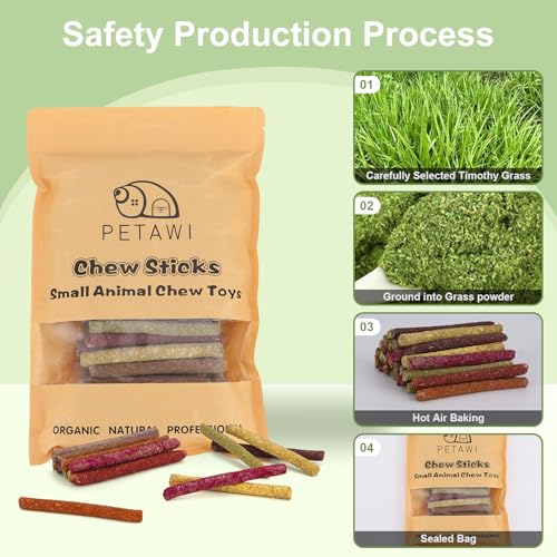 70PCS 10Flavors Bunny Chews Toys Sticks, Rabbit Toys for Bunnies Boredom, Guinea Pig Chinchilla Bunny Treats For Rabbits Timothy Hay Sticks For Chinchilla Guinea Pig Rabbit Bunny Indoor Outdoor