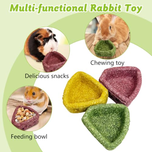 6 PCS Bunny Chew Toys for Teeth Natural Guinea Pig Treat Sweet Potato Pumpkin and Timothy Hay Chewing Bowl Edible Small Animal Molar Toys for Rabbit Chinchilla Hamster Gerbil Rat - color: Triangle,Multi-colored
