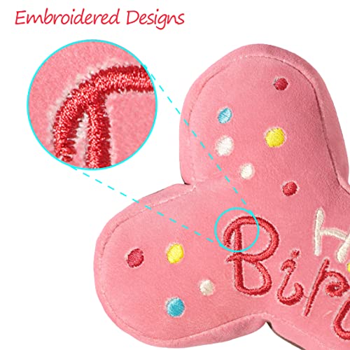 Tamu style Dog Birthday Toy Gift, 10-Inch Squeaky Bone Cake Plush, Pink - color: Pink