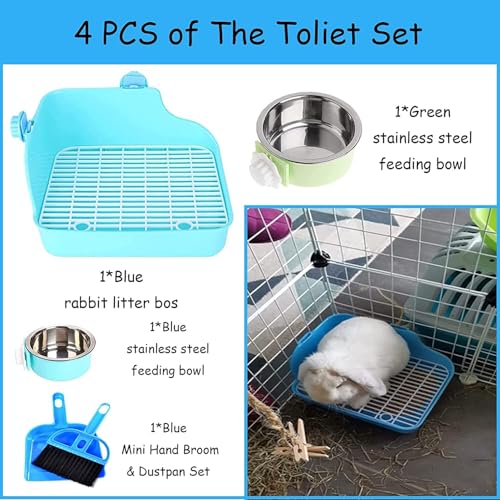 Rabbit Litter Box for Cage Bunny Corner Litter Bedding Box Small Animal Litter Pan Hanging Pet Bowls Cage Potty Trainer Pet Toilet for Rabbit Bunny Guinea Pigs Small Animals(Blue) - color: Blue, size: S: 11.02 x 8.66 x 5.9 inches (Fixed on both sides)