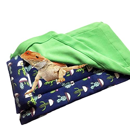 Dnoifne Reptile Sleeping Bag, Reptile Pets' Sleeping Bag Set with Pillow and Blanket, Hideout Habitat with Soft Warm for Bearded Dragon Leopard Gecko Lizard (Blue) - size: Blue Rectangle