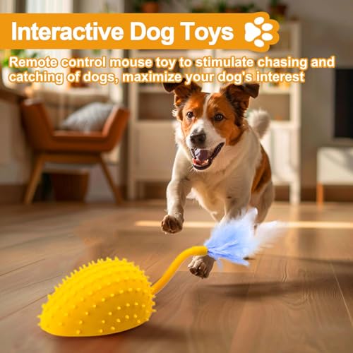 Silicone Interactive Dog Toys, Mouse Moving Dog Toy with Automatic Sensor | Dog Mouse Toy with Sound & Feather Tail, Automatic Dog Toy for Cats Dogs Pet, Squeaky Dog Toys Remote Control Yellow - color: Lemon Yellow