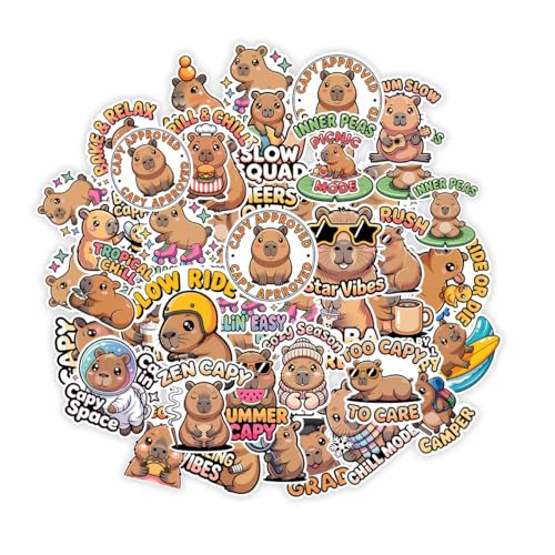 Vybonz Capybara Sticker Cute Animal Decal Funny Cartoon Wildlife | Capybara Stickers with Funny Animal Quotes for Capybara Lovers, Laptop, Water Bottle, Journal and Notebook Use - color: Capybara, size: 3in