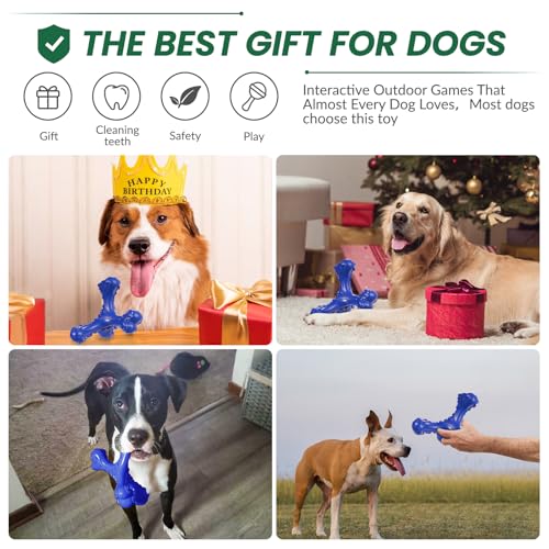 Dog Chew Toys for Aggressive Chewers Large Breed,Indestructible Bones Toy，Durable Cleaning Toothbrush Natural Rubber Dog Toys… (Deep Blue) - color: Deep Blue