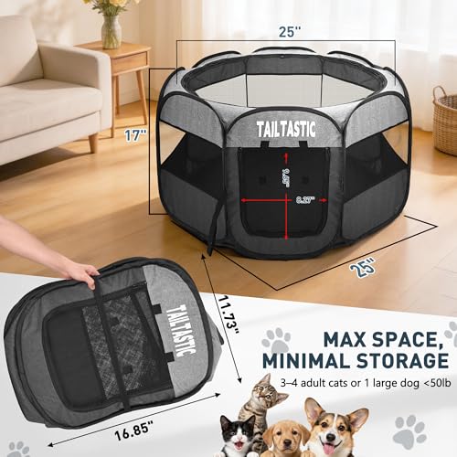 Portable Pet Playpen for Small Dogs & Cats, Foldable Puppy Safety Pen with Removable Zipper Top, Breathable Mesh Dog Delivery Room, Indoor Isolation Cage for Kittens/Rabbits (Light Grey, Small) - color: light grey, size: Small