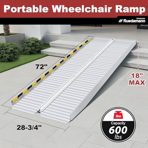 Ruedamann Portable Wheelchair Ramp, Sturdy Non-Slip Aluminum Wheelchair Ramp MR607MW607M0224 - size: 6FT Silver(Using Height 6-18'')