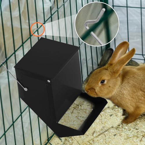 2 Pcs Rabbit Feeder for Cages Small Animal Food Pellet Dispenser with Lid Metal Chicken Grit Oyster Shell Squirrel Feeders Outside(4.7 Inches,Mesh Bottom,Black) - color: Black, size: 4.7 Inches, style: Mesh Bottom