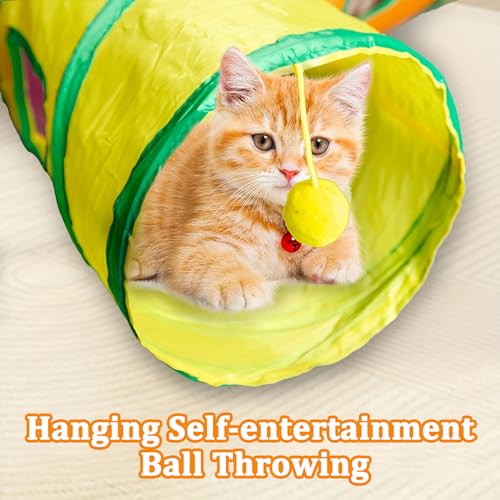 3 Way Collapsible Cat Tunnels with Interactive Ball, E Shape Folded Pet Tube Toy for Indoor Cats, Puppy, Kitty, Kitten, Rabbit - size: E Shape