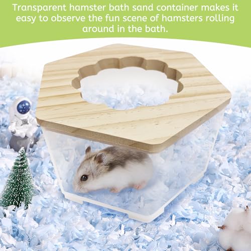 Hamiledyi Hamster Sand Bath Box Transparent Gerbil Digging Sand Container Acrylic Small Dwarf & Syrian Hamster Shower Bathtub with Climbing Ladder Bowl and Scoop Cage Accessories for Lemmings (Flower) - style: Flower