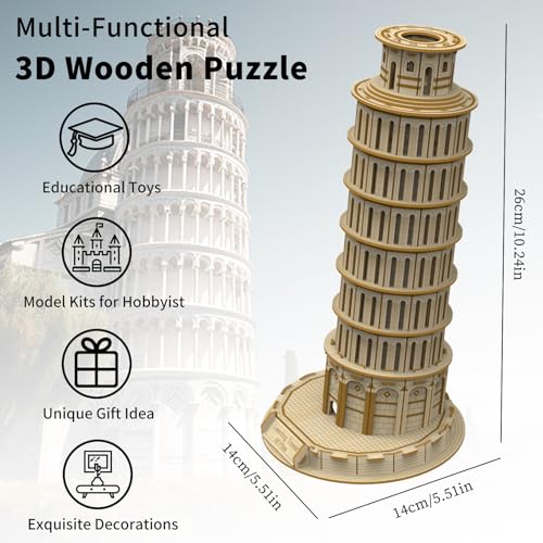 3D Wooden Puzzle for Adults, Italy Leaning Tower of Pisa Wood Architecture Model, DIY Mechanical Building Kit Craft Hobbies Toy, Birthday Festival Gift for Women Men, Home Decor, 151 PCS - style: Leaning Tower