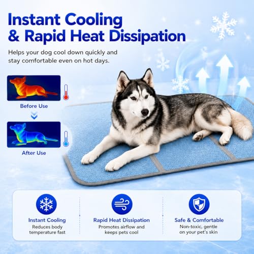 Pet Cooling Mat ，28x18 in Suitable for Medium-Sized Dogs | Newly upgraded weaving structure，Polymer ice sensitive material，The ice sensation is twice as strong - size: 28x18 in