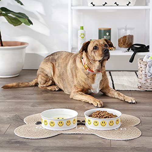 Bone Dry Ceramic Food Bowls, Non-Slip & Dishwasher Safe, Large Set, 7.5x2.4, Smiley Face, 2 Count - color: Smiley Face, size: Large Set, 7.5x2.4"