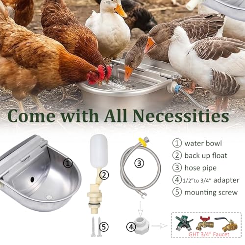 Automatic Dog Water Dispenser - Auto Filling Water Bowl for Dogs, Cats, Chickens and Livestock - Indoor Outdoor Pet Waterer Feeder with Float Valve