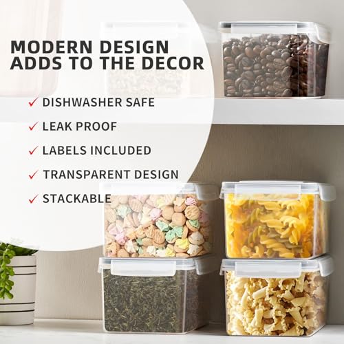 4pc 3.2L Large Airtight Plastic Canisters with Lids, Cups & Labels | Plastic Food Storage with Labels for Spaghetti, Cereal, Oats & Kitchen Pantry Organization, 4 Pack - size: 4 pcs(3.2L)