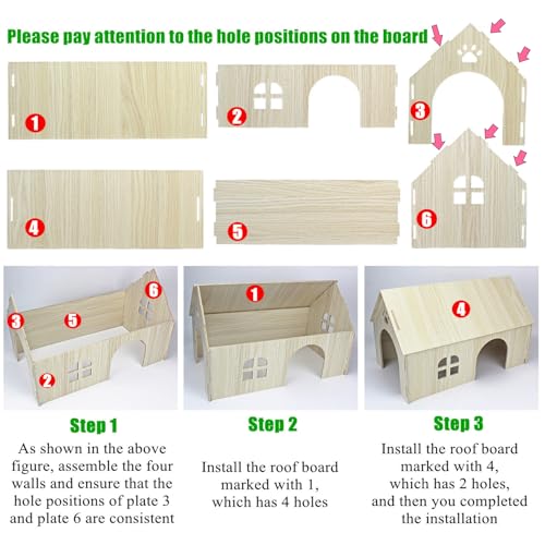 Amonk Guinea Pig Hideout 15x9x10 inch Large Size Wooden House with Window and Roof Wood Hut Habitats Decor for Bunny, Chinchillas, Dwarf Rabbits, Hamsters, and Other Small Pet Animals