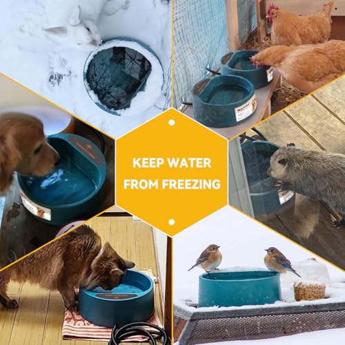 Heated Dog Bowl, Heated Water Bowl for Outdoor Cats, Winter Dog Water Dish with AntiBite Wire Heating Chicken Waterer Smart Thermal Bowl for Rabbits Birds Feral Animals, 35W 2.2L - size: 2.2L(Green)