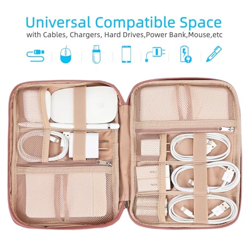 NISHEL Travel Cord Organizer, Electronic Cable Accessories Storage Bag | Bag for chargers, cables, phones, hard drives, USB devices and SD cards, ideal for travel and daily use, Rosewood-Pink - color: Rosewood-Pink