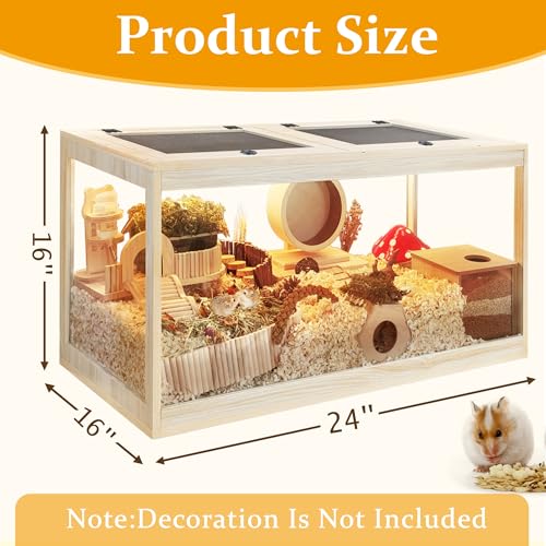 PROLEE Hamster Cage with Metal Mesh Top, Chewproof Wooden Guinea Pig Cages, Mice and Rat Habitat,Large Hamster Cages with Acrylic Sheets Solid Built (24X16X16 Inch) - size: 24.0"L x 16.0"W x 16.0"H