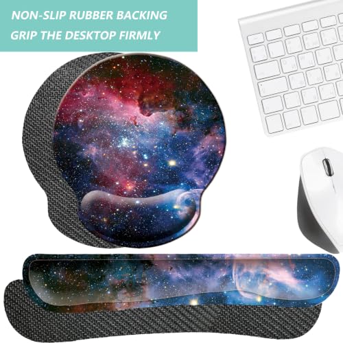 Keyboard Wrist Rest Pad Mouse Pad with Wrist Support Set of 3, Mousepad with Non-Slip Rubber Base, Ergonomic Memory Foam Mouse Wrist Cushion Support for Home Office Laptop Computer, Starry Sky - color: Starry Sky Colorful
