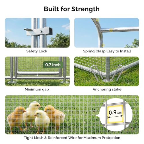 Sino Luban Large Metal Chicken Coop Run with Galvanized Hardware Cloth for 20 Chickens/Ducks, Chicken Runs for Yard with Waterproof Cover, Chicken Enclosure Pen Outdoor, Walk-in Poultry Cage