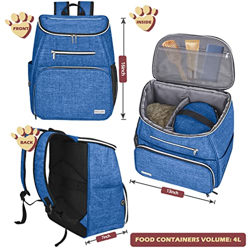 BAGLHER丨Dog Travel Bag Backpack, Airline Approved Pet Supplies Backpack, Dog Travel Bag with 2 Silicone Collapsible Bowls and 2 Food Baskets Blue - color: Blue