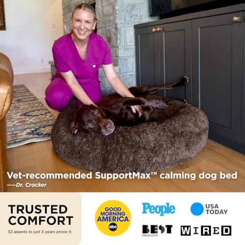 Bedsure SupportMax™ Calming Dog Bed Medium Size Dog Washable Pet Bed,30in | 420GSM Plush Fluffy Faux Fur Donut Round,Thick Supportive,Removable Cover,Anti-Slip,Anti-Anxiety,Up to 45 Lbs,Camel - color: Camel, size: M(30x30x7)