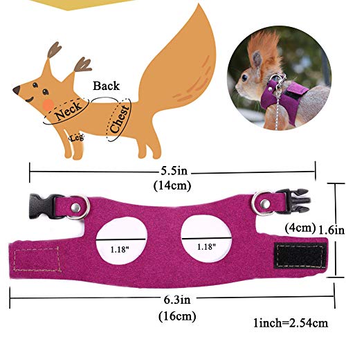 Squirrel Traction Rope with 1.8m Lead Leah, Adjustable Small Animal Walking Harness, Anti-Biting Chain Rope Vest Strap for Hamster Gerbil Rat Mouse Ferret Chinchilla and Small Animals - color: Purple