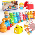 Toddler Learning Toys for 2 3 Year Old, Counting Matching & Sorting Montessori Train Set with 9 Farm Animals Finger Puppets, Birthday Gift for Baby Boys Girls