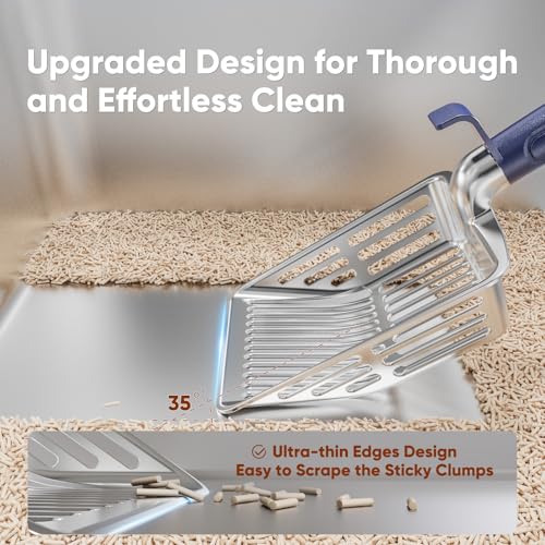 Metal Cat Litter Scoop, Large Cat Scooper with Deep Shovel & Dual Sifting Holes for Fast & Precise Sifting, Space Aluminum Kitty Litter Scooper with Long Handle & Easy-to-Hang Hook - Blue - color: Blue