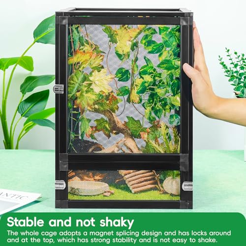 13 Gal Foldable Reptile Terrarium for Gecko & Dragon | 360° clear view with detachable & foldable design for portability. High airflow mesh. Fits crested geckos, chameleons - size: 18x13x13 Inch