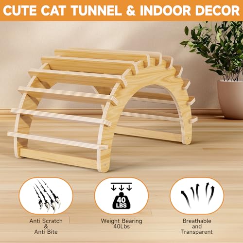 Natural Wooden Indoor Cat Cave - Stylish Solid Wood Cat House,Easy to Clean & Scratch-Resistant Surface Cottage,Ideal for Small/Medium Cats,Puppies and Bunnies (Natural,20.5" Lx13”Wx14”H)