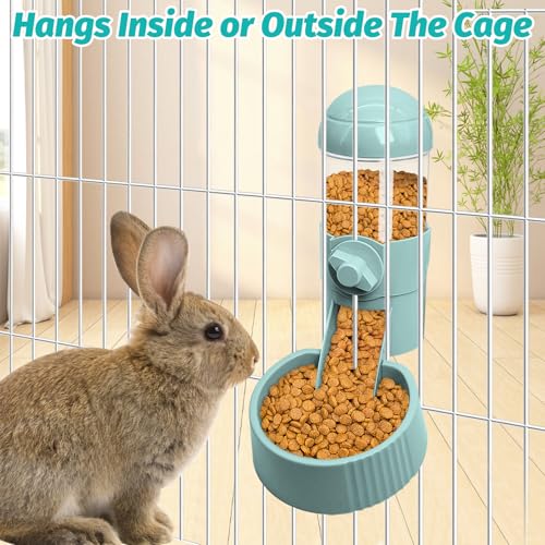 Tfwadmx Rabbit Hanging Auto Food Dispenser Pet Cage Suspended Food Bowl Chinchilla Gravity Detachable Feeder for Puppy Kitten Bunny Ferrets Guinea Pig (Blue)