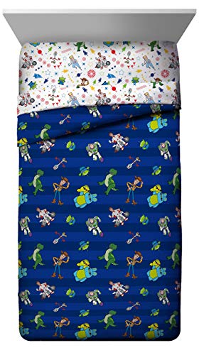 Disney Toy Story Buzz Woody Twin Comforter Set 4 Piece Kids Bedding, Blue | Jessie Rex, Bed in a Bag, Comforter Sheets Pillowcase, Official Product, Soft Microfiber, Machine Washable, Kids Gift - color: Blue - Toy Story, size: Twin