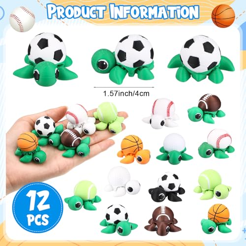 Honoson 12 Pcs 3D Printed Animals 5-7cm, Ball Turtles | Articulated Fidget Animals, Flexible 3D Printed Figures for Stress Relief, Cute Mini Joints for Party Favors and Display - size: 5-7cm, style: Ball Turtles
