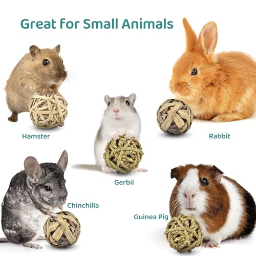 Rabbit Chew Toys 6 Pcs Interactive Foraging Toy, Bunny Chew Grass Balls, Dental Cleaning Relieve Stress, Small Animal Toys for Bunnies Hamsters Chinchillas Guinea Pigs and Other Small Pets
