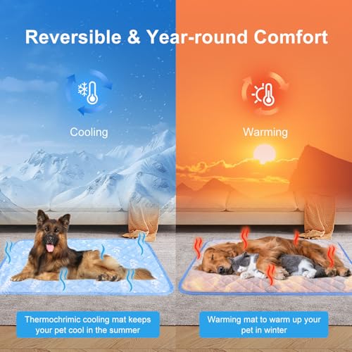 Dog Cooling Mat 36"x23" - Cool-Chill Cool Fiber,Double-Sided Cooling & Warm | Color-Changing Pet Cooling Pad for Dogs & Cats,Endothermic Summer Mat for Dogs & Cats,Foldable Washable, Blue - size: 36.0" Medium x 23.0" W x 0.5" Th