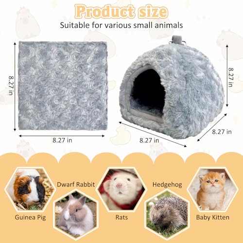 PINVNBY Guinea Pig Hideout House Ferret Bed Chinchilla House Cave Bunnies Hides Winter Nest Hamster Cage Accessories Rat Bedding for Small Animals Dwarf Hedgehogs Rabbit（Grey） - color: Grey