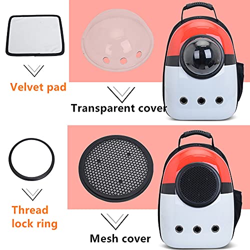 Pet Travel Carrier, Cat Dog Dome Space Capsule Bubble Backpack, Portable Waterproof Breathable Knapsack for Hiking, Traveling (White/red) - color: White/red