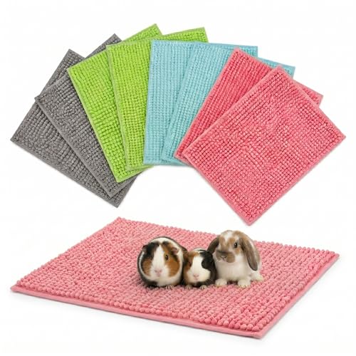 8 Pcs Guinea Pig Cage Liner, 16x12 Inch Washable Fleece Bedding Mats, Reusable Pee Pads for Small Animals, Rabbit Bunny Hamster Cage Accessories (Gray, Green, Pink, Blue)