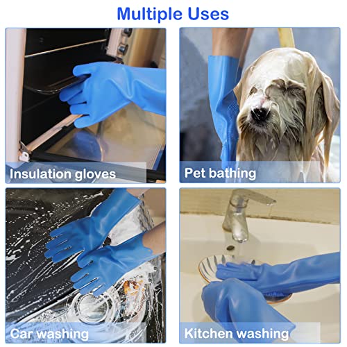 Silicone Pet Grooming Gloves Dog Washing Gloves for Bathing Massaging | 3,000 Soft Bristles, Non-slip & Extended Sleeves, Heat Resistant & Dishwasher Safe, For Cats and Dogs, Home/Car Cleaning - color: Blue