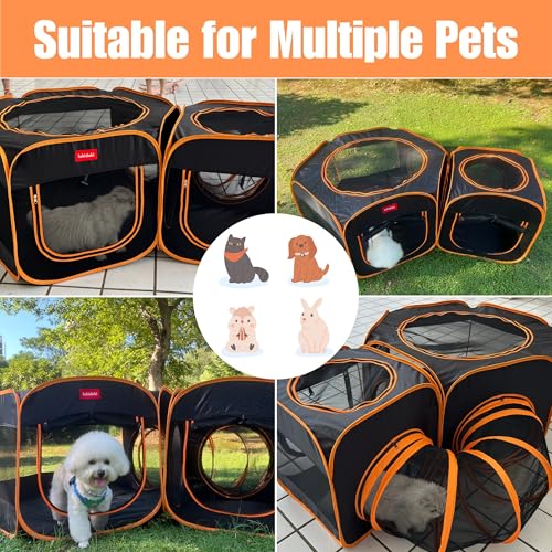 Portable Dog Playpen 2-Room with Tunnel, 3-in-1 Large Cat Crate Play Enclosure with Separate Areas, Foldable Pet Playpen for Puppy Kitten and Small Animals Indoor Outdoor - style: Large