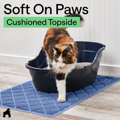 GORILLA GRIP Cat Litter Box Mat, Cushioned Coil Mesh Litter Trapping Mats, Scatter Control Supplies for Less Mess, Phthalate Free, Ultra Deep Catch Grooves, Rinse or Vacuum to Clean, 24x17 Navy Blue - color: Navy, style: Small (24" x 17")