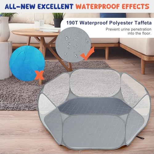 Pawaboo Small Animals Playpen with Pad, Gray+Gray | Waterproof, Reusable Pad, Portable Outdoor Yard Fence, For Chick/Kitten/Puppy/Guinea Pig/Rabbits/Chinchillas - color: Gray+Gray