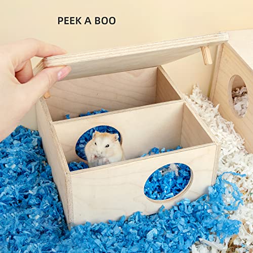Niteangel Birch Chamber-Maze Hamster Hideout: 1 Entrance 2 Rooms Habitat | No-Disturb Removable Lid - Encourage Pets Hide and Explore Freely House & Tunnel Toys for Hamster Gerbils Mice Lemming