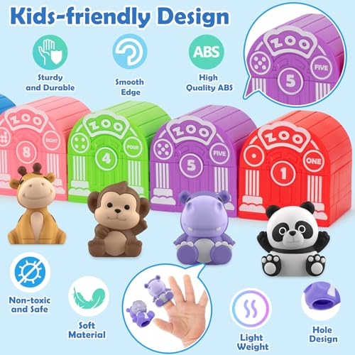 Learning Toys for Toddlers 1 2 3 Year Old Toddlers, 20Pcs Safari Animal Toys, Finger Puppets, Montessori Counting, Matching & Sorting, Christmas Birthday Gifts for Baby Boys Girls Age 12-18 Months - style: ZOO