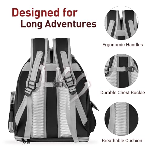 Cat Backpack Carrier Clear Bubble Window for Cats & Small Dogs up to 15 lb | Large Space Breathable Foldable Pet Carrier Airline Approved, Mesh Entry Safety Tether Washable Pad, Travel Hiking Outdoor - color: Black
