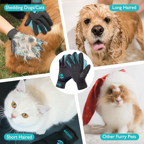 COOLJOB Patented Pet Grooming Gloves with Web, Reusable Washable Cleaning Brush Massage Hair Remover for Short Long Haired Dog Cat Horse Animal, Washing Bathing Shedding Supplies, Small, Blue Black - size: Small