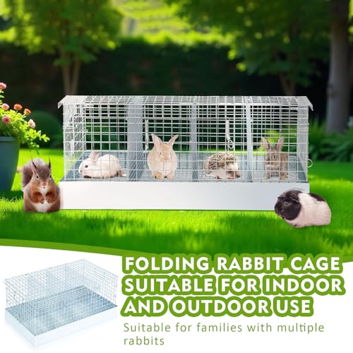 DoubleFill 4 Hole Foldable Rabbit Transport Cage, 24 x 12 x 10 in Portable Metal Bunny Carrier with Tray & Handles for Travel Temporary, Small Animal Cage for Guinea Pigs Hamster Indoor Outdoor - color: Sliver, size: 25.8"L x 15.8"W x 3.7"H